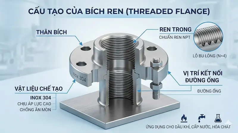Cấu tạo chi tiết các bộ phận của mặt bích nối ren