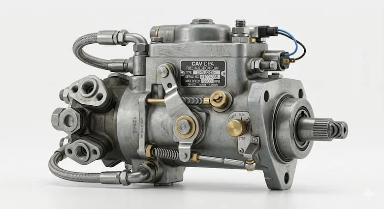 Bơm phun nhiên liệu diesel CAV siêu thực, bơm phun nhiên liệu diesel kiểu quay, linh kiện công nghiệp ô tô, thân kim loại với các cổng nhiên liệu và cần điều khiển