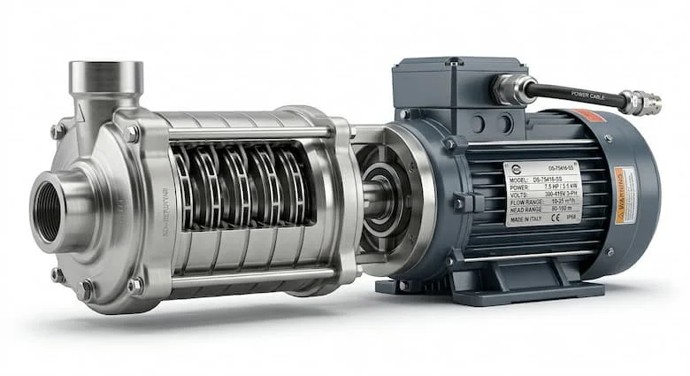 Máy bơm chìm giếng sâu chuyên nghiệp 7.5 HP, bơm giếng khoan nhiều tầng bằng thép không gỉ, thiết bị khai thác nước công nghiệp