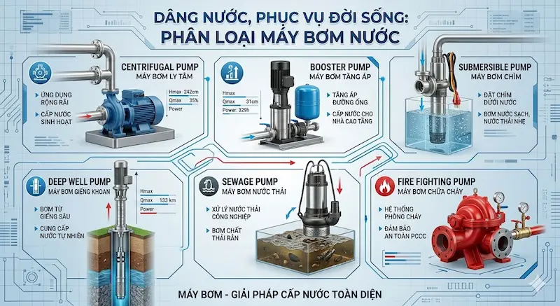 Phân loại máy bơm nước phổ biến hiện nay