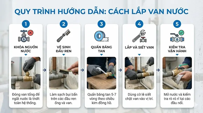Hướng dẫn lắp đặt van nước từng bước