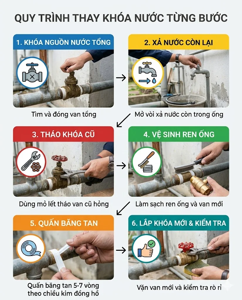 Cách thay van khóa nước đúng kỹ thuật từng bước