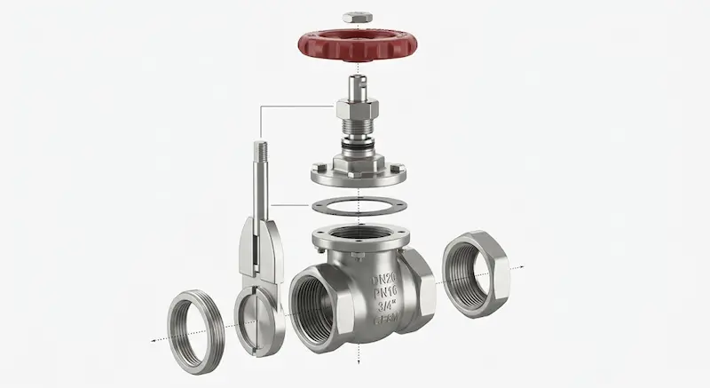 Cấu tạo từng bộ phận của van cổng dn20