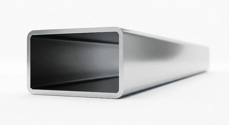 Chụp cận cảnh ống thép không gỉ 304 hình chữ nhật kích thước 40x80 mm. Tập trung vào bề mặt được đánh bóng, các cạnh nhẵn và mặt cắt ngang hình chữ nhật chính xác. Thép không gỉ phản chiếu ánh sáng studio dịu nhẹ, làm nổi bật độ bền, khả năng chống ăn mòn và độ hoàn thiện cao cấp