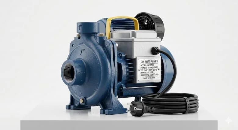Máy bơm nước gia dụng 370W siêu thực, máy bơm nước điện nhỏ gọn với vỏ kim loại, hình ảnh sản phẩm chuyên nghiệp