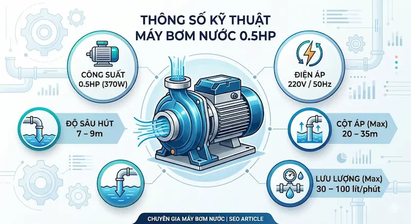 Thông số kỹ thuật quan trọng của máy bơm nước