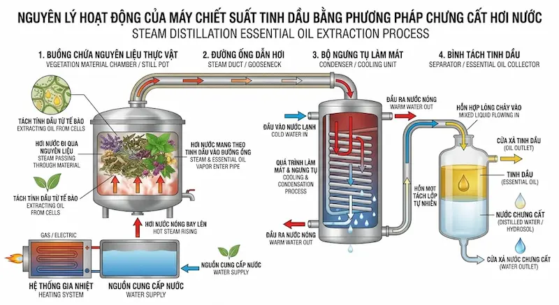 Nguyên lý hoạt động của máy chiết tinh dầu
