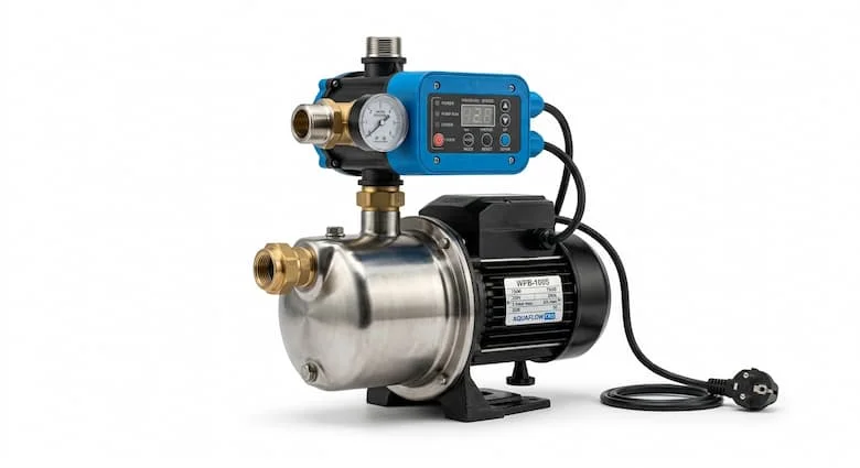 Máy bơm tăng áp nước siêu thực tế dành cho hệ thống cấp nước gia đình, thân bơm bằng thép không gỉ, bộ điều khiển áp suất tự động hiện đại