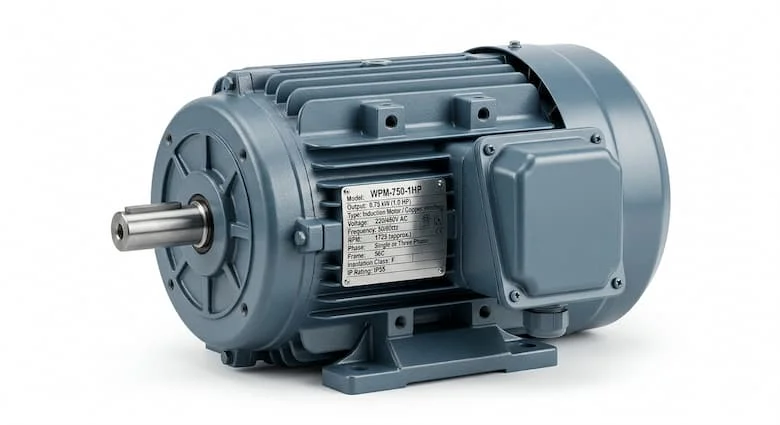 Động cơ điện bơm nước 1HP, động cơ cảm ứng 0.75kW, động cơ cuộn dây đồng, hình ảnh sản phẩm công nghiệp trong catalog, thiết bị kỹ thuật thực tế