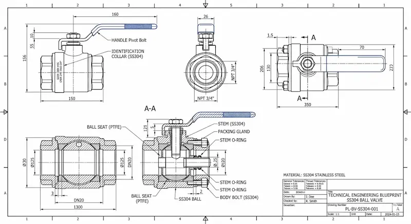 Thông số kỹ thuật quan trọng của van bi inox 304