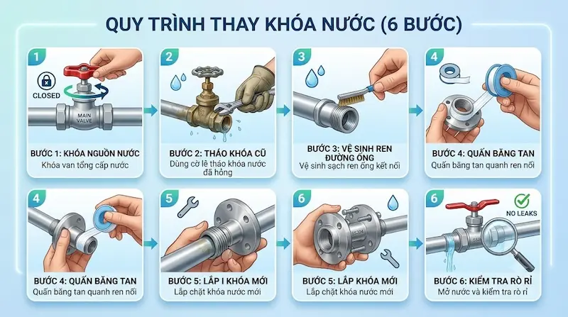 Quy trình thay van nước tại nhà đúng cách