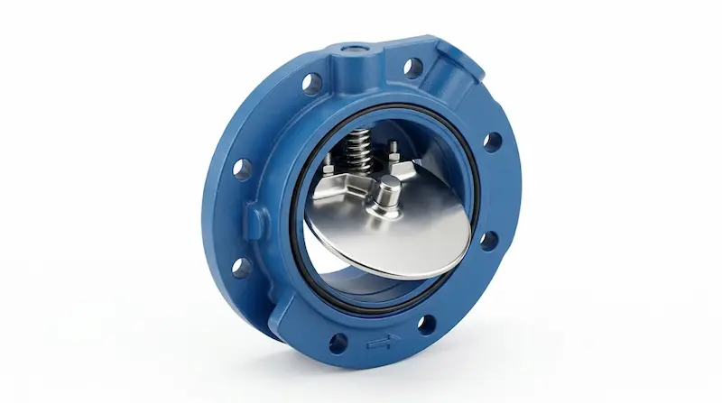 Giới thiệu chi tiết van bướm bằng gang màu xanh dương, đĩa inox 304 sáng bóng. 