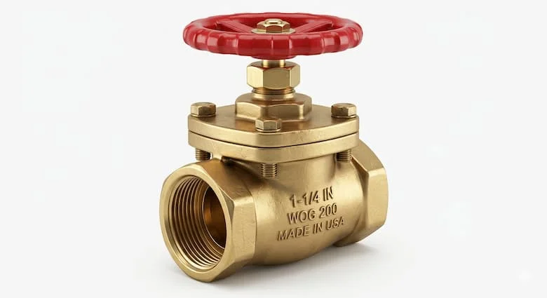 Van cổng bằng đồng thau siêu thực, thân bằng đồng thau được đánh bóng, tay quay màu đỏ, van cổng bằng đồng thau có ren, linh kiện đường ống công nghiệp
