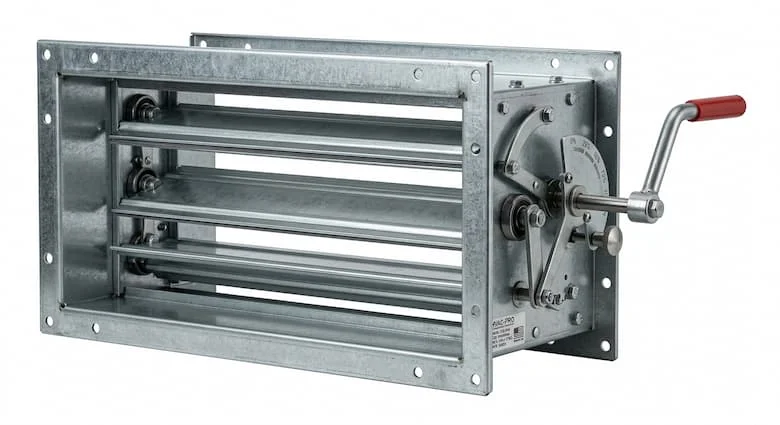 Van điều tiết gió công nghiệp cho hệ thống HVAC, van điều tiết lưu lượng bằng thép mạ kẽm, cánh điều chỉnh được, hình ảnh tách biệt trên nền trắng