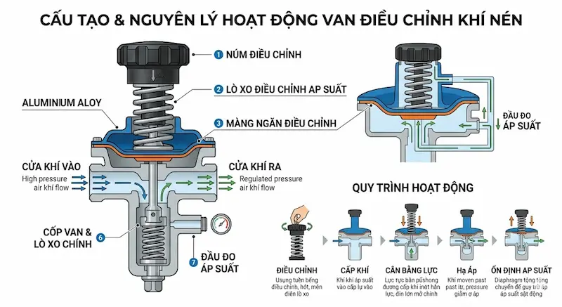Cấu tạo và nguyên lý hoạt động của van khí nén