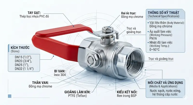 Thông số kỹ thuật quan trọng của van khoá nước