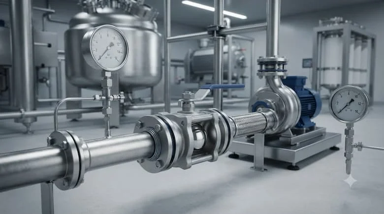 cảnh lắp đặt công nghiệp thực tế với van bi bằng thép không gỉ được lắp đặt trong hệ thống đường ống công nghiệp hiện đại