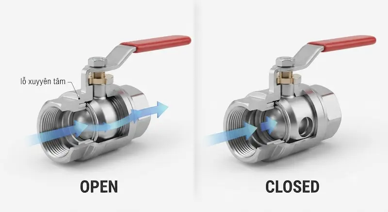 Cấu tạo và nguyên lý hoạt động bên trong của van bi inox