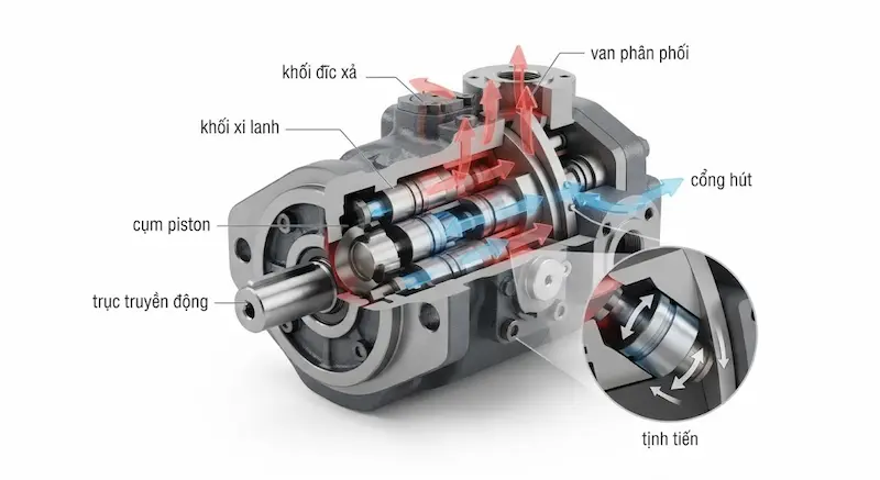 Cấu tạo bên trong và nguyên lý hoạt động của bơm piston