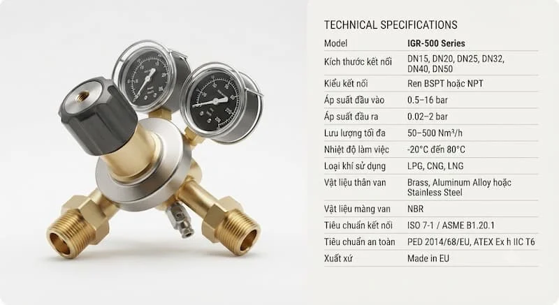 Các thông số kỹ thuật của van điều áp gas công nghiệp