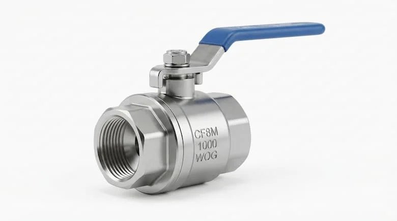 an bi ren bằng thép không gỉ cao cấp CF8M 1000 WOG với thân bằng thép không gỉ được đánh bóng và tay cầm cần gạt màu xanh lam