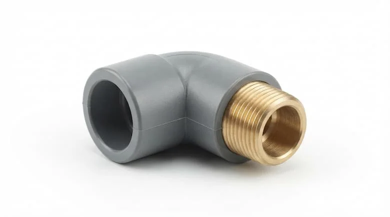 khớp nối ống khuỷu ren ngoài 21mm độ phân giải cao (khuỷu 90 độ) làm bằng nhựa PVC bền chắc với đầu ren ngoài bằng đồng thau