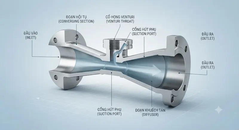 Giới thiệu chi tiết cấu tạo của van venturi