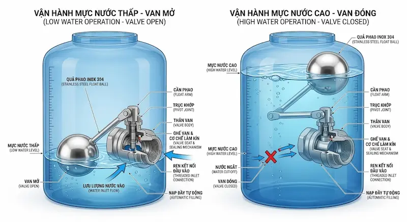 Nguyên lý hoạt động của van phao cơ