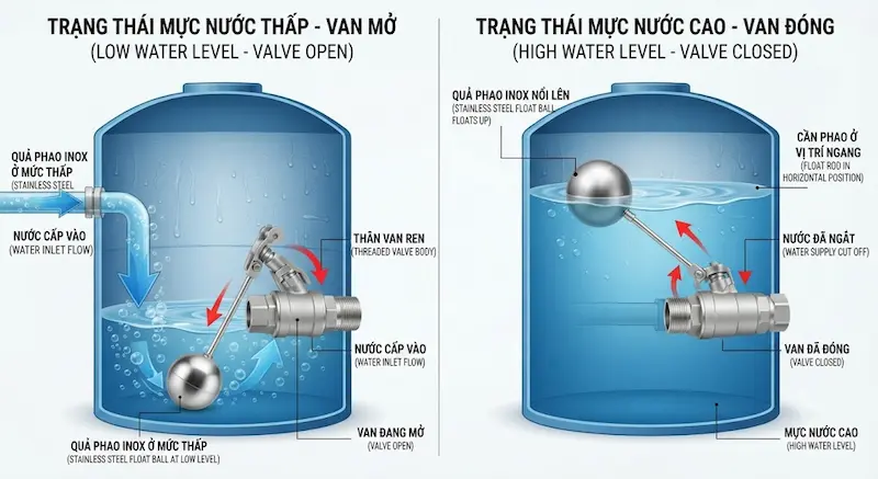 Nguyên lý hoạt động của van phao cơ inox