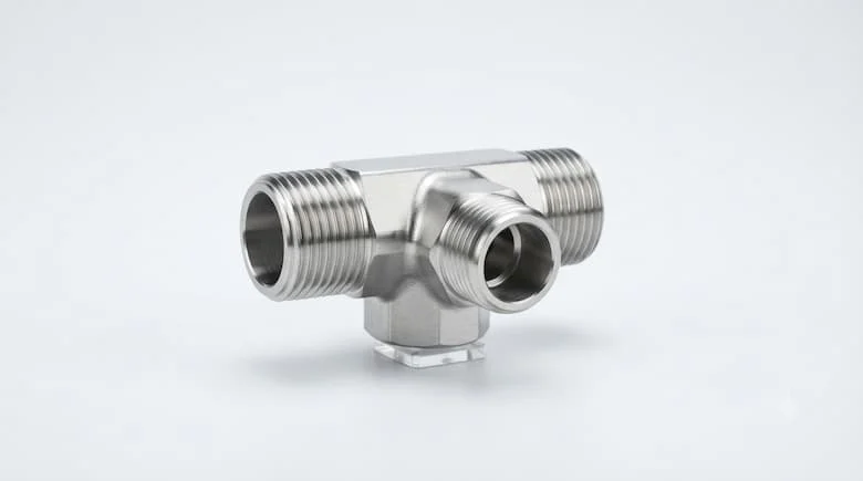 Một khớp nối chữ T ren ngoài bằng thép không gỉ cao cấp 21mm (1/2 inch), khớp nối ống ba chiều với ren BSP ngoài chính xác ở cả ba đầu