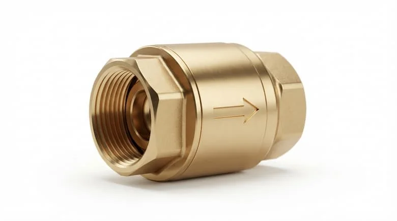 Van một chiều bằng đồng thau cao cấp 27mm (van không hồi lưu 27mm) với kết nối ren trong, được đặt riêng trên nền trắng sạch