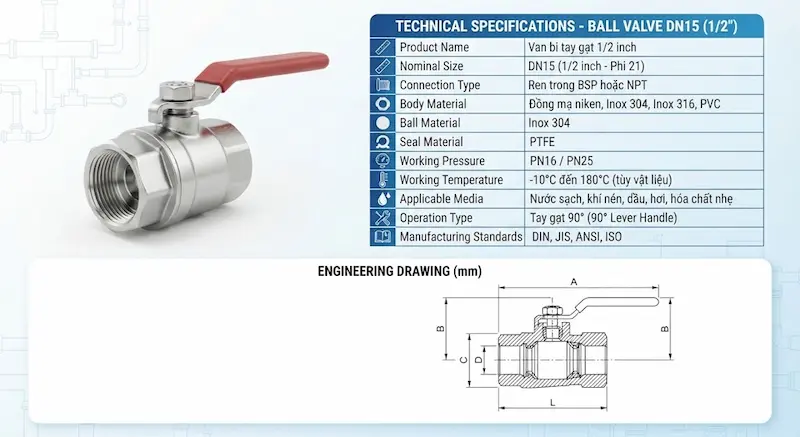 Thông số kỹ thuật quan trọng của van bi tay gạt
