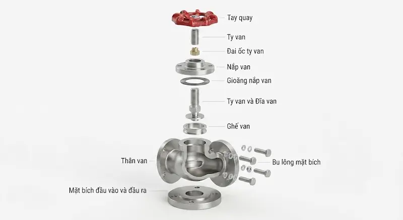 Các bộ phận quan trọng cấu tạo nên van cầu