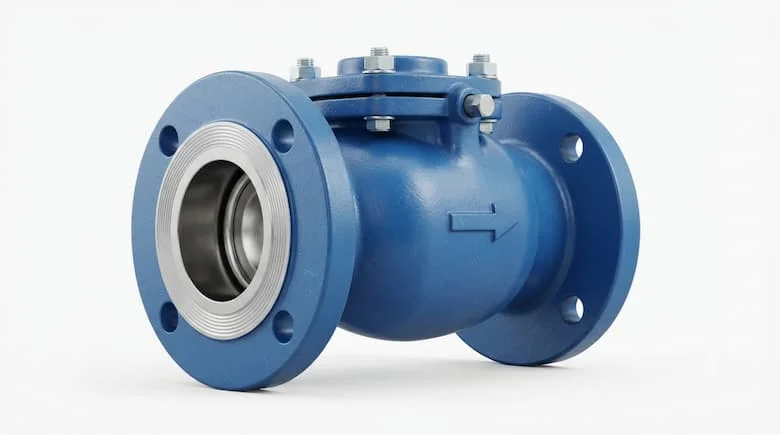 một van một chiều mặt bích DN50 (2 inch) cực kỳ chân thực được làm bằng gang dẻo với lớp phủ epoxy màu xanh lam và các bộ phận bên trong bằng thép không gỉ