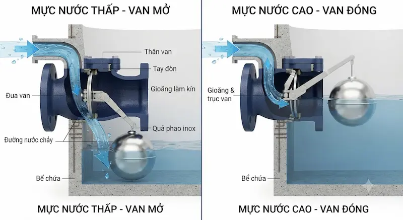 Nguyên lý hoạt động của van phao cơ