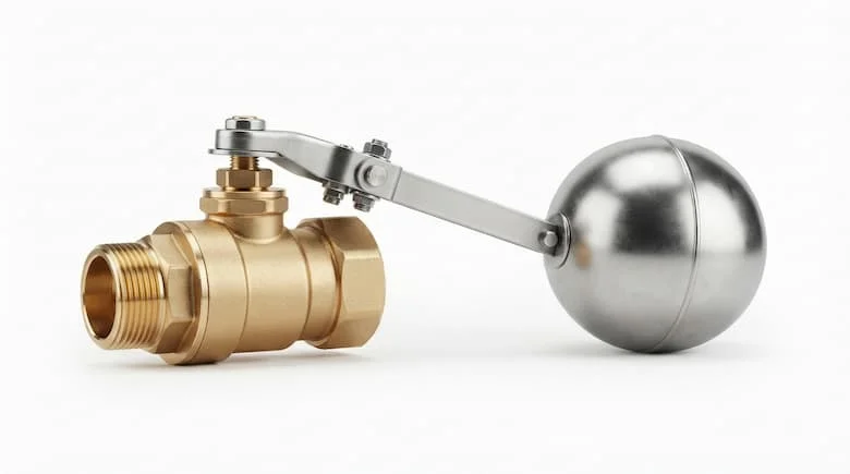 Van phao bằng đồng thau cao cấp DN25 (van phao 1 inch) với thân bằng đồng thau được đánh bóng và cần phao bằng thép không gỉ