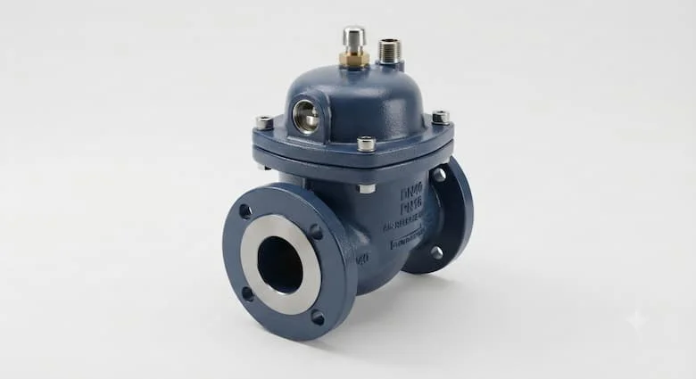 hình ảnh 3D siêu thực của van xả khí tự động DN40 (40mm) dùng cho hệ thống đường ống nước công nghiệp. Van có thân bằng gang dẻo bền chắc với lớp phủ epoxy, kết nối mặt bích DN40, cơ cấu phao bên trong bằng thép không gỉ, các bộ phận được gia công chính xác và kết cấu đạt tiêu chuẩn công nghiệp