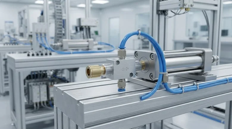 Van xả nhanh cao cấp được lắp đặt trên xi lanh khí nén trong hệ thống tự động hóa công nghiệp