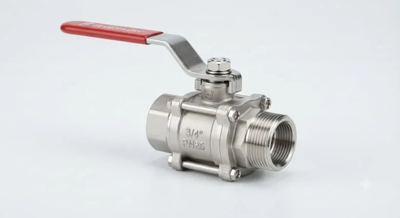 một bộ ảnh sản phẩm chuyên nghiệp về van 20mm (DN20, 3/4 inch) làm bằng thép không gỉ với bề mặt được đánh bóng