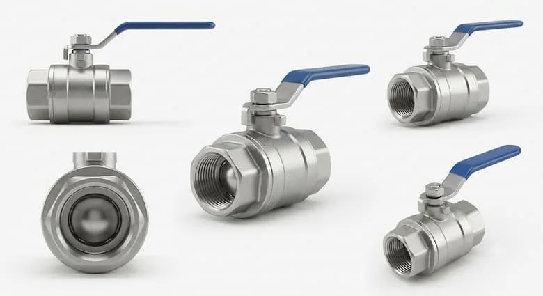 Van bi bằng thép không gỉ 1 inch (DN25) siêu thực, được làm từ SS304 và SS316, có tay cầm cần gạt màu xanh lam, thiết kế toàn cổng và kết nối ren BSP
