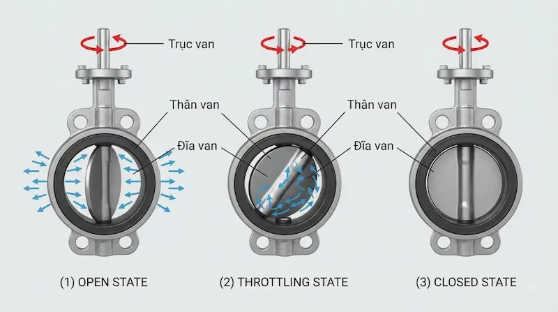 Nguyên lý hoạt động bên trong của các loại van bướm