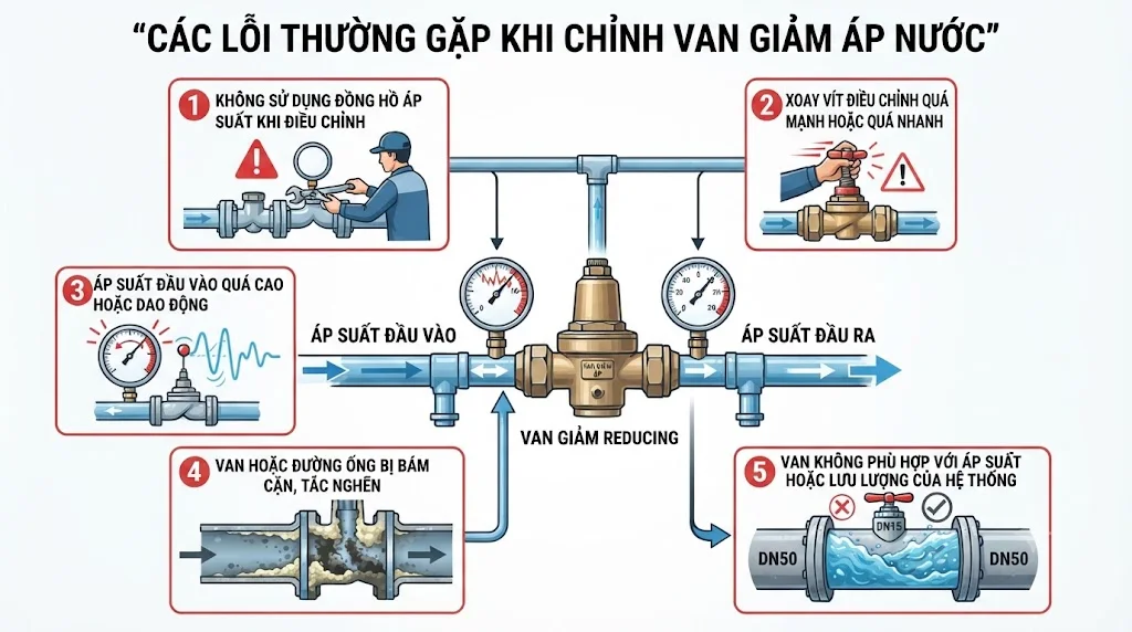 Các sai lầm thường gặp khi chỉnh van giảm áp trong công nghiệp