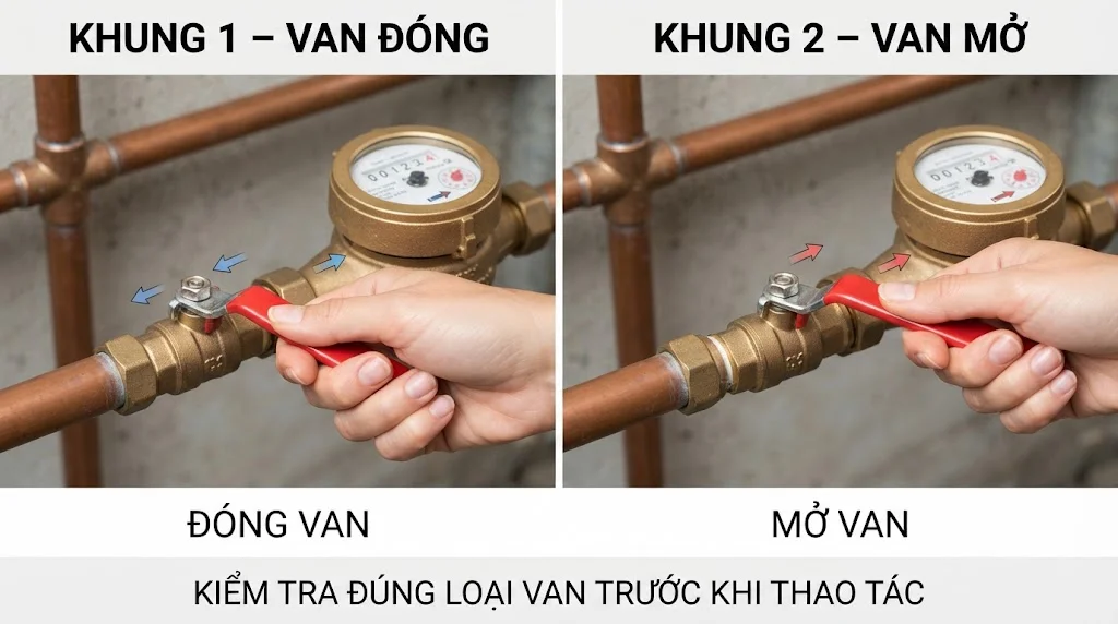 cách đóng mở van đồng hồ nước