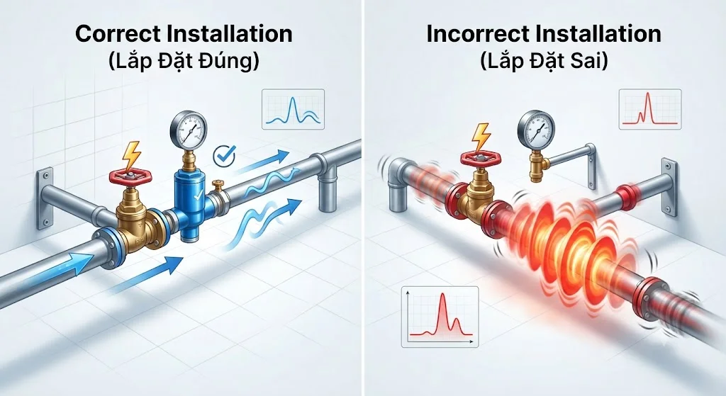 Ứng dụng thực tế của cách lắp đặt van búa nước