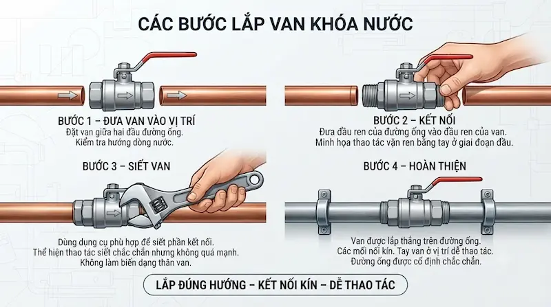 Các bước chi tiết lắp van khóa trong công nghiệp