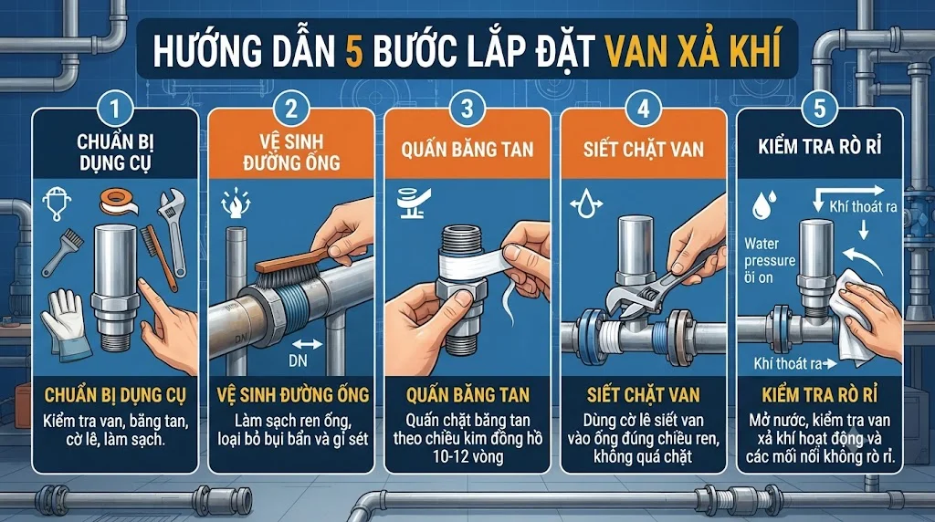 Quy trình các bước lắp đặt van xả khí trong công nghiệp
