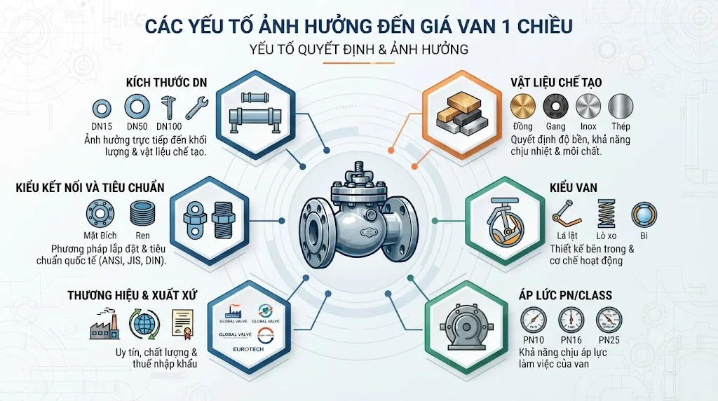 Những yếu tố ảnh hưởng đến giá của van một chiều