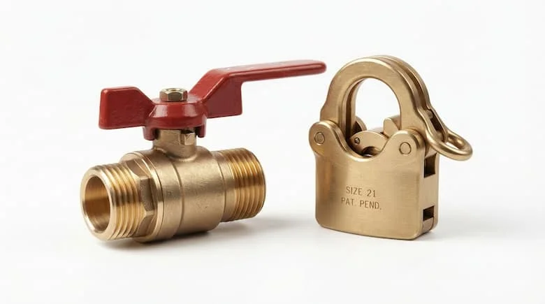 Ảnh sản phẩm chuyên nghiệp độ phân giải 4K về khóa van nước cỡ 21, van bằng đồng thau nhỏ gọn, kết nối ren, sản phẩm ống nước công nghiệp
