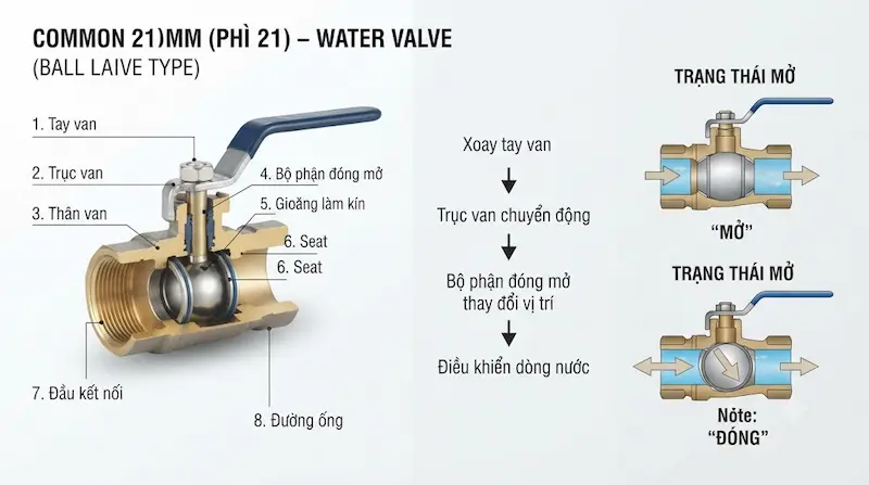 Cấu tạo bên trong và nguyên lý hoạt động của khóa nước phi