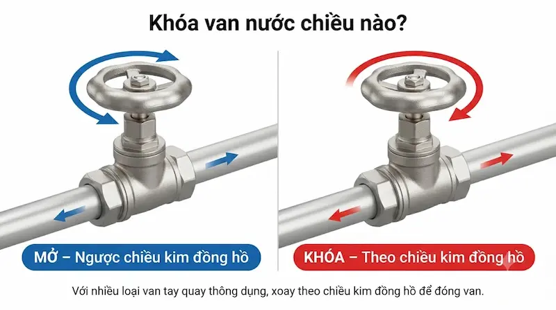 Giới thiệu chi tiết về chiều khi khóa van nước